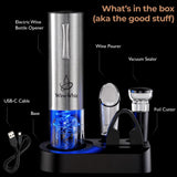 Electric Wine Aerator & Opener Set with Accessories, Rechargeable Automatic Corkscrew, Aerator, Dispenser, Foil Cutter Tool, Stopper, Wine Lovers Gift for Housewarming, Birthday, Registry, Anniversary