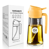 YARRAMATE 16oz/470ml Glass Olive Oil Sprayer for Cooking with Stickers, 2 in 1 Oil Dispenser for Kitchen Gadgets, Food Grade Premium Spray Bottle with Portion Control for Salad, Frying, BBQ (Black)