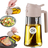 YARRAMATE 16oz/470ml Glass Olive Oil Sprayer for Cooking with Stickers, 2 in 1 Oil Dispenser for Kitchen Gadgets, Food Grade Premium Spray Bottle with Portion Control for Salad, Frying, BBQ (Black)