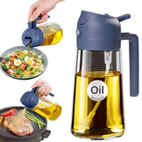 YARRAMATE 16oz/470ml Glass Olive Oil Sprayer for Cooking with Stickers, 2 in 1 Oil Dispenser for Kitchen Gadgets, Food Grade Premium Spray Bottle with Portion Control for Salad, Frying, BBQ (Black)
