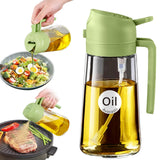 YARRAMATE 16oz/470ml Glass Olive Oil Sprayer for Cooking with Stickers, 2 in 1 Oil Dispenser for Kitchen Gadgets, Food Grade Premium Spray Bottle with Portion Control for Salad, Frying, BBQ (Black)