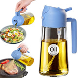 YARRAMATE 16oz/470ml Glass Olive Oil Sprayer for Cooking with Stickers, 2 in 1 Oil Dispenser for Kitchen Gadgets, Food Grade Premium Spray Bottle with Portion Control for Salad, Frying, BBQ (Black)