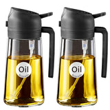 YARRAMATE 16oz/470ml Glass Olive Oil Sprayer for Cooking with Stickers, 2 in 1 Oil Dispenser for Kitchen Gadgets, Food Grade Premium Spray Bottle with Portion Control for Salad, Frying, BBQ (Black)