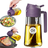 YARRAMATE 16oz/470ml Glass Olive Oil Sprayer for Cooking with Stickers, 2 in 1 Oil Dispenser for Kitchen Gadgets, Food Grade Premium Spray Bottle with Portion Control for Salad, Frying, BBQ (Black)