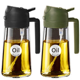 YARRAMATE 16oz/470ml Glass Olive Oil Sprayer for Cooking with Stickers, 2 in 1 Oil Dispenser for Kitchen Gadgets, Food Grade Premium Spray Bottle with Portion Control for Salad, Frying, BBQ (Black)