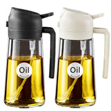 YARRAMATE 16oz/470ml Glass Olive Oil Sprayer for Cooking with Stickers, 2 in 1 Oil Dispenser for Kitchen Gadgets, Food Grade Premium Spray Bottle with Portion Control for Salad, Frying, BBQ (Black)