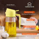 YARRAMATE 16oz/470ml Glass Olive Oil Sprayer for Cooking with Stickers, 2 in 1 Oil Dispenser for Kitchen Gadgets, Food Grade Premium Spray Bottle with Portion Control for Salad, Frying, BBQ (Black)