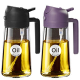 YARRAMATE 16oz/470ml Glass Olive Oil Sprayer for Cooking with Stickers, 2 in 1 Oil Dispenser for Kitchen Gadgets, Food Grade Premium Spray Bottle with Portion Control for Salad, Frying, BBQ (Black)