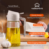 YARRAMATE 16oz/470ml Glass Olive Oil Sprayer for Cooking with Stickers, 2 in 1 Oil Dispenser for Kitchen Gadgets, Food Grade Premium Spray Bottle with Portion Control for Salad, Frying, BBQ (Black)