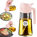 YARRAMATE 16oz/470ml Glass Olive Oil Sprayer for Cooking with Stickers, 2 in 1 Oil Dispenser for Kitchen Gadgets, Food Grade Premium Spray Bottle with Portion Control for Salad, Frying, BBQ (Black)