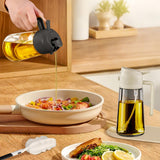 YARRAMATE 16oz/470ml Glass Olive Oil Sprayer for Cooking with Stickers, 2 in 1 Oil Dispenser for Kitchen Gadgets, Food Grade Premium Spray Bottle with Portion Control for Salad, Frying, BBQ (Black)
