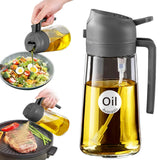 YARRAMATE 16oz/470ml Glass Olive Oil Sprayer for Cooking with Stickers, 2 in 1 Oil Dispenser for Kitchen Gadgets, Food Grade Premium Spray Bottle with Portion Control for Salad, Frying, BBQ (Black)