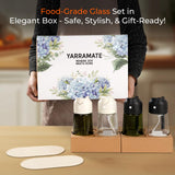 YARRAMATE 16oz/470ml Glass Olive Oil Sprayer for Cooking with Stickers, 2 in 1 Oil Dispenser for Kitchen Gadgets, Food Grade Premium Spray Bottle with Portion Control for Salad, Frying, BBQ (Black)