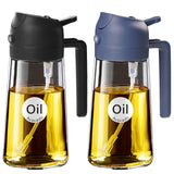 YARRAMATE 16oz/470ml Glass Olive Oil Sprayer for Cooking with Stickers, 2 in 1 Oil Dispenser for Kitchen Gadgets, Food Grade Premium Spray Bottle with Portion Control for Salad, Frying, BBQ (Black)