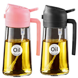 YARRAMATE 16oz/470ml Glass Olive Oil Sprayer for Cooking with Stickers, 2 in 1 Oil Dispenser for Kitchen Gadgets, Food Grade Premium Spray Bottle with Portion Control for Salad, Frying, BBQ (Black)