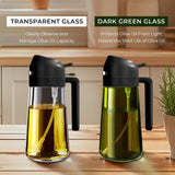 YARRAMATE 16oz/470ml Glass Olive Oil Sprayer for Cooking with Stickers, 2 in 1 Oil Dispenser for Kitchen Gadgets, Food Grade Premium Spray Bottle with Portion Control for Salad, Frying, BBQ (Black)