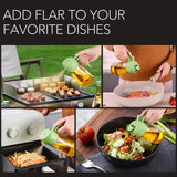 YARRAMATE 16oz/470ml Glass Olive Oil Sprayer for Cooking with Stickers, 2 in 1 Oil Dispenser for Kitchen Gadgets, Food Grade Premium Spray Bottle with Portion Control for Salad, Frying, BBQ (Black)