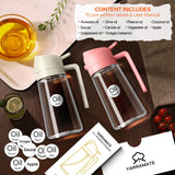 YARRAMATE 16oz/470ml Glass Olive Oil Sprayer for Cooking with Stickers, 2 in 1 Oil Dispenser for Kitchen Gadgets, Food Grade Premium Spray Bottle with Portion Control for Salad, Frying, BBQ (Black)