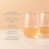 Rose Crystal Stemless Wine Glass Set